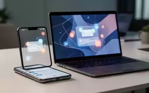 Ein Smartphone und Laptop auf einem modernen Schreibtisch mit abstrakten E-Mail-Symbolen. - Foto: über boerse-global.de