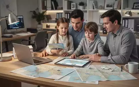 Eine Familie plant gemeinsam an einem Schreibtisch mit Laptop und Reiseunterlagen ihren nächsten Urlaub. - Foto: über boerse-global.de