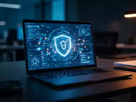 Ein moderner Laptop-Arbeitsplatz in einer professionellen Büroumgebung als Symbol für Cybersicherheit und IT-Bedrohungen. - Foto: über boerse-global.de