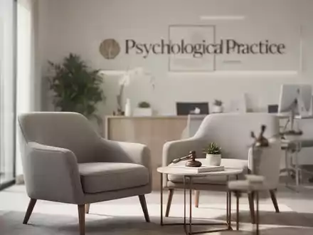 Modern eingerichtetes Sprechzimmer einer psychotherapeutischen Praxis mit einem Sessel vor unscharfem Hintergrund. - Foto: über boerse-global.de