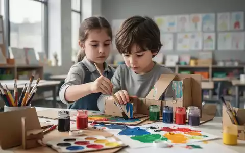 Ein Kind arbeitet konzentriert an einem kreativen Kunstprojekt aus Karton in einem hellen, modernen Lernumfeld. - Foto: über boerse-global.de