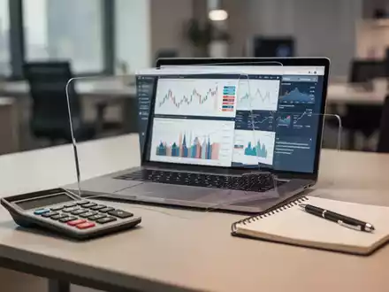 Ein moderner Schreibtisch mit Laptop, Taschenrechner und Notizen, der eine professionelle Arbeitsumgebung symbolisiert. - Foto: über boerse-global.de