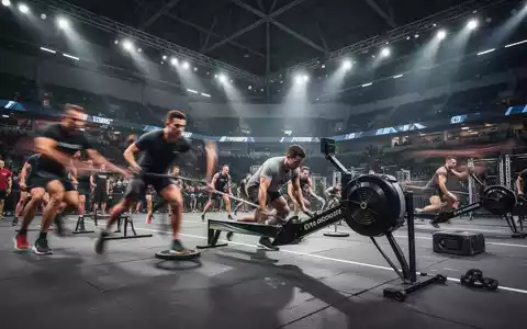 Athleten bei einem intensiven Hyrox-Fitnesswettkampf in einer modernen Arena mit funktionalen Kraftstationen. - Foto: über boerse-global.de
