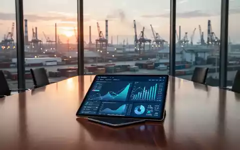 Modernes Büro mit Finanzdaten auf einem Tablet vor einem industriellen Hintergrund bei Sonnenuntergang. - Foto: über boerse-global.de