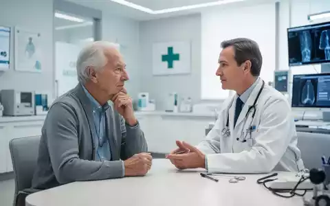 Ein Arzt im Gespräch mit einem älteren Patienten in einer modernen onkologischen Klinik. - Foto: über boerse-global.de