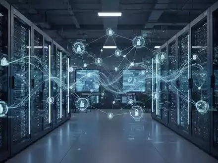 Hochmodernes digitales Sicherheitsoperationszentrum mit leuchtenden Server-Racks und abstrakter Datenvisualisierung. - Foto: über boerse-global.de
