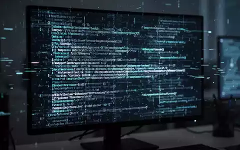 Code-Matrix auf einem Monitor mit Glitch-Effekt, der Sicherheitslücken in KI-generiertem Code symbolisiert. - Foto: über boerse-global.de
