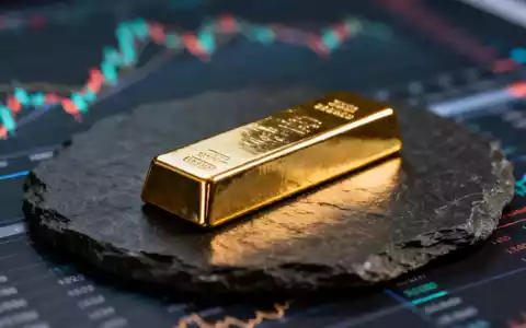 Ein glänzender Goldbarren auf einem dunklen Schieferuntergrund vor einem verschwommenen Finanzchart. - Foto: über boerse-global.de