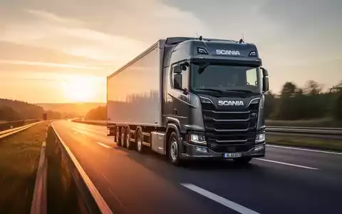Ein moderner Lkw fährt bei Sonnenuntergang auf einer deutschen Autobahn, um den Gütertransport bei Niedrigwasser zu sichern. - Foto: über boerse-global.de
