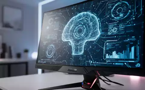 Hochwertiger ASUS-Monitor mit KI-integrierter Oberfläche in modernem, gedimmtem Büro. - Foto: über boerse-global.de