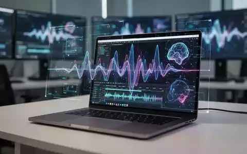 Ein moderner Arbeitsplatz mit einem Laptop, auf dem KI-gestützte Videobearbeitungstools und digitale Grafiken zu sehen sind. - Foto: über boerse-global.de