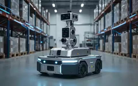 Ein hochmoderner autonomer mobiler Roboter in einer industriellen Lagerhalle mit Fokus auf Sensortechnik. - Foto: über boerse-global.de