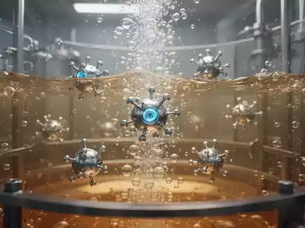 Mikro-Roboter schwimmen in einem Gärtank zwischen aufsteigenden CO2-Blasen zur Optimierung industrieller Fermentationsprozesse. - Foto: über boerse-global.de