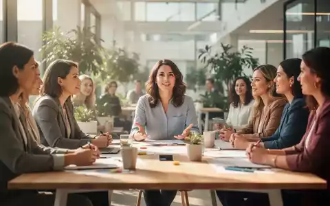 Eine Gruppe von Frauen bei einem Workshop in einem hellen, modernen Büro, die gemeinsam an einem Tisch sitzen. - Foto: über boerse-global.de