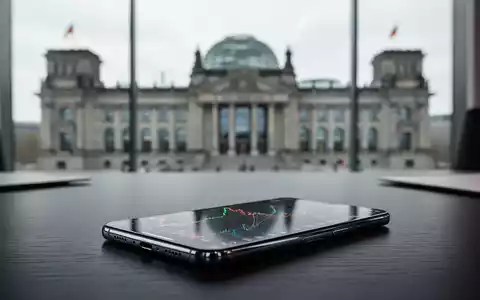 Ein Smartphone mit Krypto-Charts auf einem Schreibtisch vor dem unscharfen Gebäude des Deutschen Bundestages. - Foto: über boerse-global.de