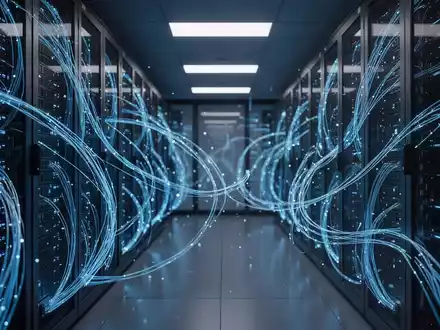 Abstraktes Bild von Servern und Datenströmen in einem modernen Rechenzentrum als Symbol für Cloud-Sicherheit. - Foto: über boerse-global.de