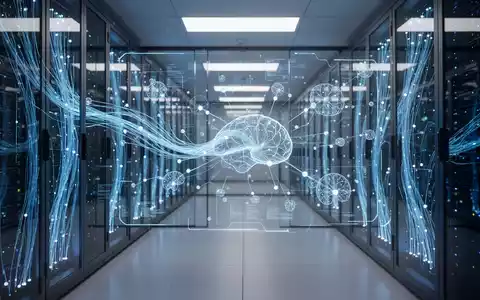 Abstraktes digitales Interface mit Datenströmen und neuronalen Netzwerkknoten in einem modernen Rechenzentrum. - Foto: über boerse-global.de