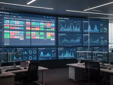 Moderne digitale HR-Dashboard-Anzeige zur Schichtplanung und Personallogistik in einem Flughafen-Betriebszentrum. - Foto: über boerse-global.de