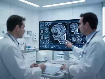 Ein medizinischer Bildschirm mit Gehirnaufnahmen in einer modernen neurologischen Klinik. - Foto: über boerse-global.de
