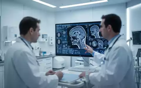 Ein medizinischer Bildschirm mit Gehirnaufnahmen in einer modernen neurologischen Klinik. - Foto: über boerse-global.de
