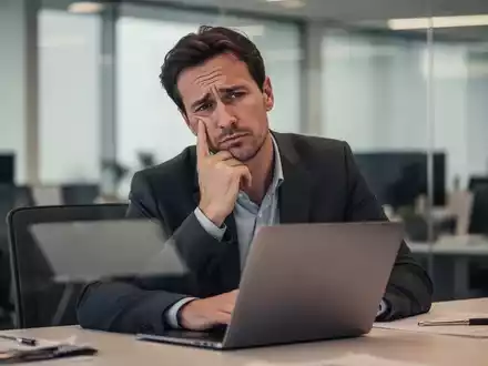 Ein nachdenklicher Mann in einem modernen Büro am Schreibtisch, der Erschöpfung und beruflichen Druck symbolisiert. - Foto: über boerse-global.de