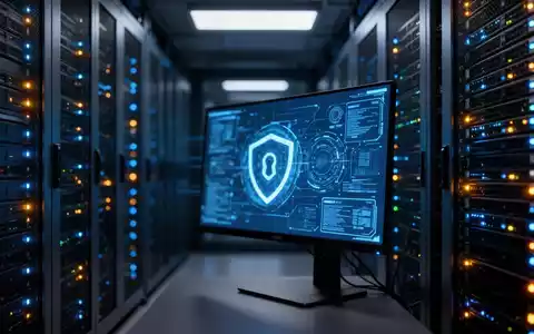 Ein beleuchteter Serverraum mit Fokus auf eine digitale Sicherheitsschnittstelle zur Darstellung von Cybersicherheit. - Foto: über boerse-global.de