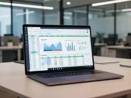 Ein Laptop mit komplexen Tabellenkalkulationsdaten auf einem modernen Schreibtisch bei professioneller Beleuchtung. - Foto: über boerse-global.de