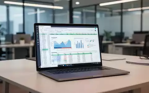 Ein Laptop mit komplexen Tabellenkalkulationsdaten auf einem modernen Schreibtisch bei professioneller Beleuchtung. - Foto: über boerse-global.de