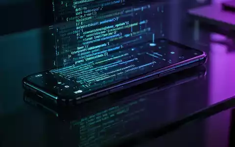 Ein Smartphone auf einem Schreibtisch mit abstrakten Codezeilen, die sich auf dem Bildschirm spiegeln, für Cybersicherheit und mobilen Zugriff. - Foto: über boerse-global.de