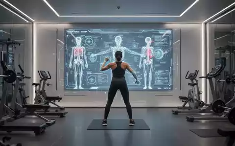 Eine Person trainiert in einem modernen Fitnessstudio vor einem Bildschirm mit KI-basierter Bewegungsanalyse. - Foto: über boerse-global.de
