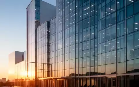 Moderne Glasfassade eines Bürogebäudes im goldenen Licht - Foto: über boerse-global.de
