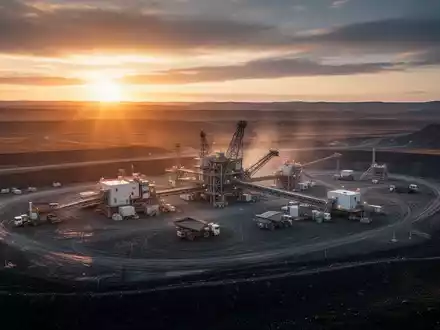 Moderne Uran-Mine in einer weitläufigen Landschaft bei Sonnenaufgang - Foto: über boerse-global.de