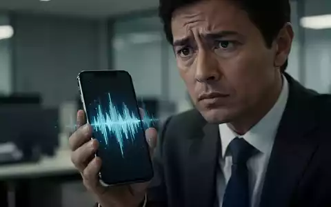 Eine Person hält besorgt ein Smartphone mit digitalen Schallwellen, während sie Opfer eines KI-Stimmbetrugs wird. - Foto: über boerse-global.de