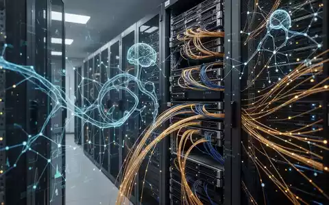 Moderner Serverraum mit leuchtenden digitalen Netzwerk-Overlays für KI- und Cybersicherheitsinfrastruktur-Investitionen. - Foto: über boerse-global.de