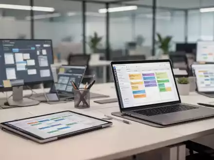 Moderne Büroarbeitsplätze mit digitalen Planungstools für effiziente Teamarbeit. - Foto: über boerse-global.de