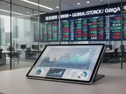 Moderne Finanzbüro-Umgebung mit abstrakten Börsen-Grafiken auf einem Tablet. - Foto: über boerse-global.de