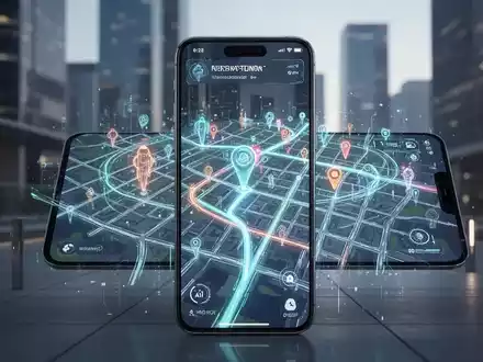 Smartphone-Display mit fortschrittlicher 3D-Kartenoberfläche und KI-gestützten Navigations-Overlays im urbanen Umfeld. - Foto: über boerse-global.de