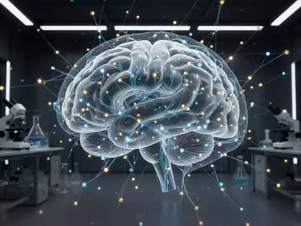Visualisierung eines menschlichen Gehirns mit leuchtenden neuronalen Netzwerken in einer wissenschaftlichen Laborumgebung. - Foto: ĂŒber boerse-global.de