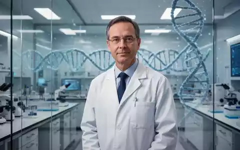 Ein Wissenschaftler in einem modernen Labor vor einer digitalen Darstellung einer DNA-Struktur. - Foto: über boerse-global.de