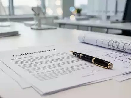 Ein moderner Schreibtisch mit einem Ausbildungsvertrag und technischem Werkzeug als Symbol für rechtliche Ausbildungspflichten. - Foto: über boerse-global.de