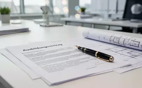 Ein moderner Schreibtisch mit einem Ausbildungsvertrag und technischem Werkzeug als Symbol für rechtliche Ausbildungspflichten. - Foto: über boerse-global.de