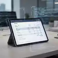Ein Tablet auf einem Schreibtisch zeigt digitale Rechnungsdaten und XML-Code als Symbol für die E-Rechnungspflicht. - Foto: über boerse-global.de