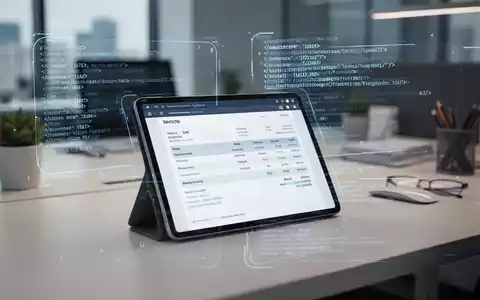 Ein Tablet auf einem Schreibtisch zeigt digitale Rechnungsdaten und XML-Code als Symbol für die E-Rechnungspflicht. - Foto: über boerse-global.de