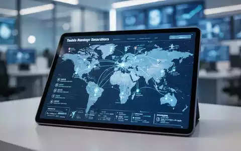 Ein digitales Tablet zeigt eine komplexe Reiseplanung mit globalen Datenknotenpunkten in einer modernen Büroumgebung. - Foto: über boerse-global.de