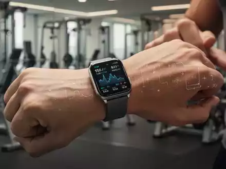 Nahaufnahme einer modernen Smartwatch am Handgelenk einer Person während eines Fitness-Workouts in einem hellen, professionellen Fitnessstudio. - Foto: über boerse-global.de