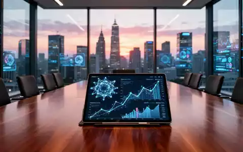 Ein moderner Konferenzraum mit digitalen Finanzdiagrammen auf einem Tablet als Symbol für KI-gestützte Strategieentwicklung. - Foto: über boerse-global.de
