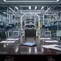 Moderner Konferenzraum in einem Automobilwerk mit Blick auf eine Produktionslinie. - Foto: über boerse-global.de