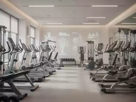 Modernes Fitnessstudio mit hochwertigen Trainingsgeräten in einer professionellen, hellen und sauberen Umgebung. - Foto: über boerse-global.de