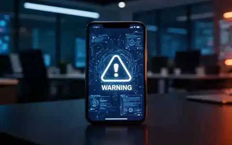 Ein Smartphone-Bildschirm mit einem Warnsymbol vor einem verschwommenen, professionellen Büro-Hintergrund. - Foto: über boerse-global.de