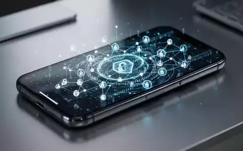 Moderner Smartphone-Bildschirm mit digitalen Sicherheitsnetzwerk-Knoten und Verschlüsselungsmustern für Cybersicherheit. - Foto: über boerse-global.de